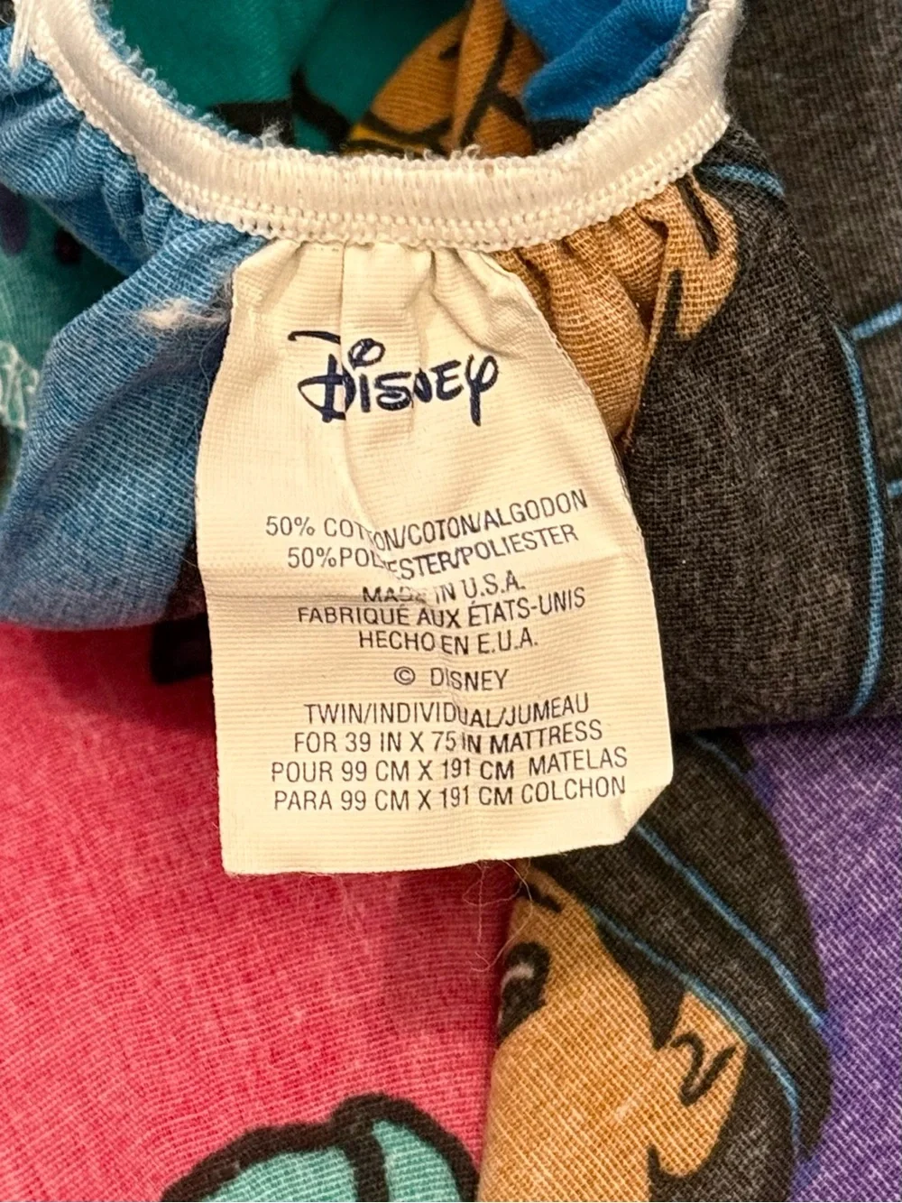 Vintage Disney 90s Pocahontas Meeko Made In USA Twin Fitted Patchwork Sheet